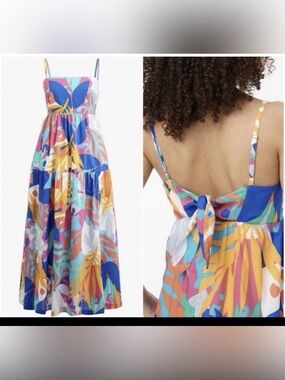 J. Crew Tropical Leaf Print Maxi Dress With Back Tie & Pockets.